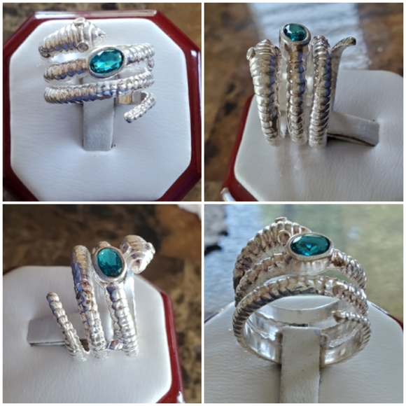 Genuine Paraiba Blue Tourmaline Snake Ring Size 8 - Picture 2 of 6